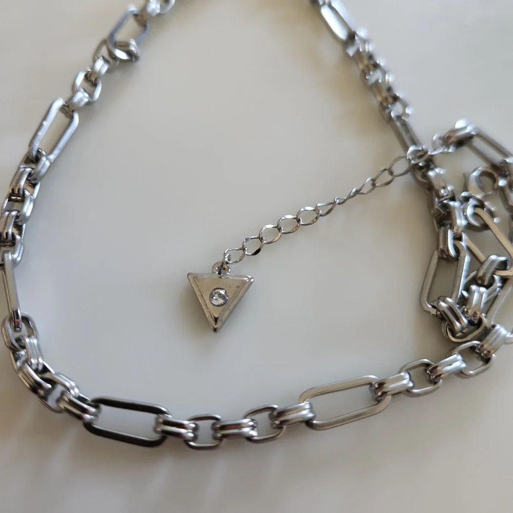 Silver Chain Necklace with Triangle Pendant